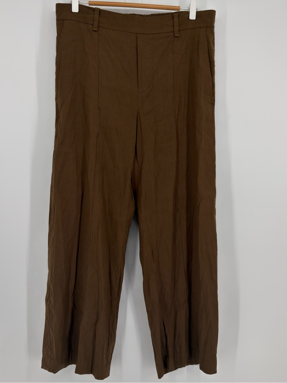 Vince Dark Green Linen Blend Wide Leg Pull On Pants Relaxed Fit Size Large